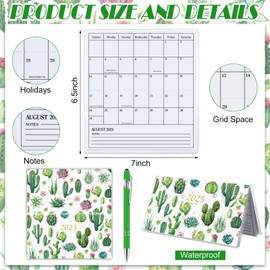 Gueevin 2025 Pocket Calendar for Purse with Pen Small Pocket Planner Handy Weekly Monthly Planner Journal Writing Notebook Christmas New Year Gift Sister Friend Women(Green,Succulent)