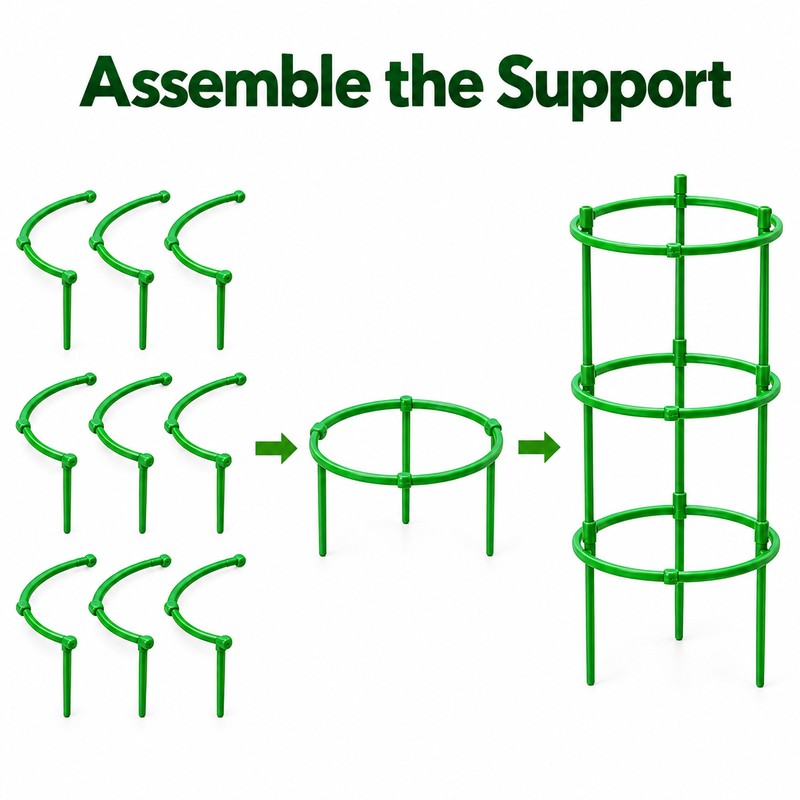 3-Tier Plant Support Rings for Potted Plants – 9-Piece Green