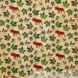 Paintbrush Studio, Susan Winget BonEful Fabric FQ Cotton Quilt Gold Fall Maple Leaf Green Brown Moose Cabin SALE