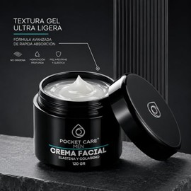 Crema Facial para Hombre con Colágeno y Elastina hidrata profunda la piel, es antiarrugas, da firmeza y Control de Líneas de Expresión | Pocket Care Men | 120 g