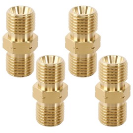 Pack of 4 Brass Gas Hose Connectors Double Nipple 1/4 Inch AG Left, Gas Adapter, DN8 lks Double Nipple Coupling Propane Acetylene Gas Hose Male Thread for Air Conditioning Solar Systems Sanitary