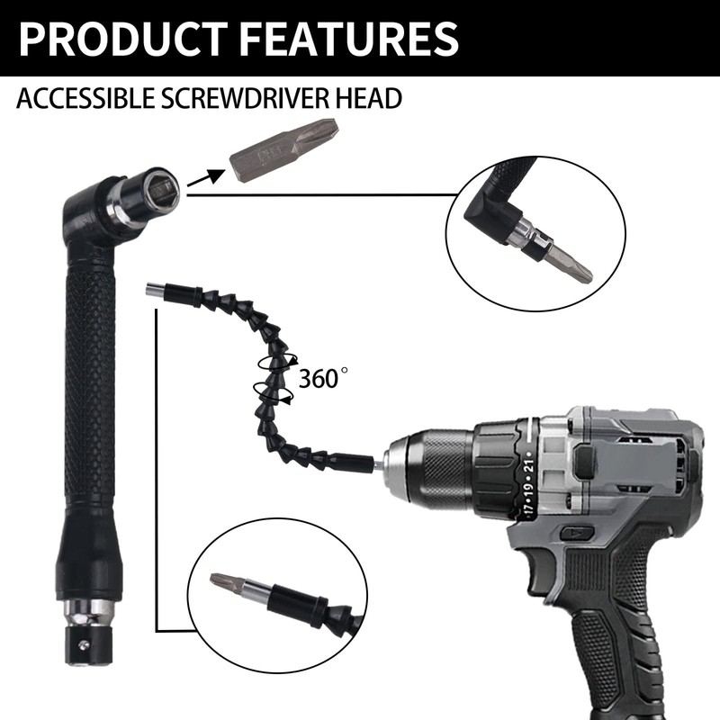 105° Angle Screwdriver Attachment Adapter, 14-Piece Angle Screwdriver Attachment Set,