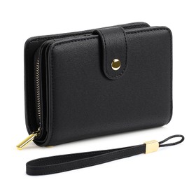 RNIEGA Women's Bi-fold Wallet, Genuine Leather, Lightweight, Folding Wallet, Coin Purse, Card Case, Compact, Skimming Prevention, Stylish Wallet, black