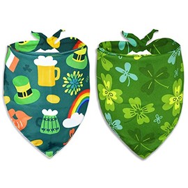 St. Patrick Dog Cat Bandana, Holiday 2 Pack Bandana Irish Rainbow Shamrock Scarfs for Small Medium Large Dogs Cats Pet Puppies (The Lucky One, Small)