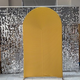 GP-452 - Telón de fondo de arco con patrón de ondas amarillas doradas para fiestas de cumpleaños, bodas, baby shower, decoración de Chiara, fondos de pared arqueados, soportes de exhibición para accesorios de exhibición de 2.5 pies x 6 pies