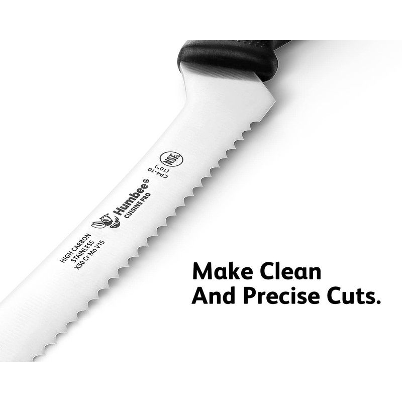 Humbee 10 Inch Cuisine Pro Serrated Bread Knife, Premium Stainless