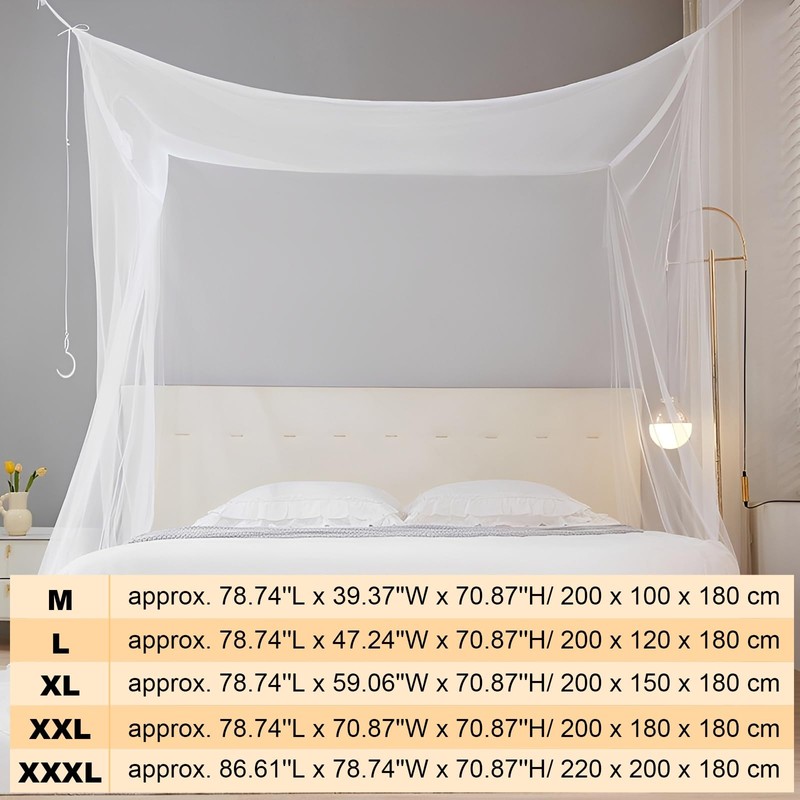Mosquito Net for Single to King-Sized Beds, One Side Opening