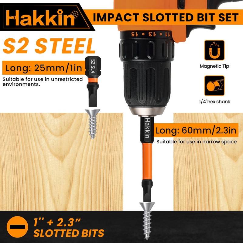 Hakkin 13Pcs Slotted Tip Screwdriver Bits S2 Steel Flat Head