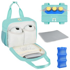 PIIOSER Breastmilk Cooler Bag with Ice Pack, Compatible with Wearable Breast Pumps & Accessories - Portable Pumps Carrying Case for Nursing & Working Moms (Green-Small)