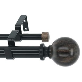 Meriville 1-Inch Diameter Double Window Treatment Curtain Rod, Black Marble Ball Finial, 48-inch to 84-inch Adjustable, Black