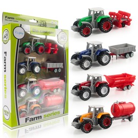 Set of 4 Mini Tractor Toy Cars, Tractor Set with Front Loader