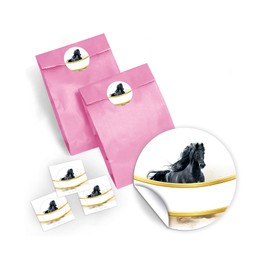 Party Bags Children's Birthday 12 Gift Bags / Light Pink + 12 Stickers + 12 Bookmarks + 12 Mini Notepads Horse / Guest Gift for Children