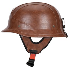 LNCHAO German Style M35 Handmade Leather Retro Motorcycle Helmet 1/2 Vintage Half Face Helmet for Adults Men & Women DOT Approved,Open Face Helmets for Cruiser Scooter Chopper (Reddish Ochre,X-Large)