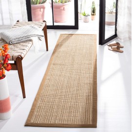 Safavieh Natural Fiber Collection NF442D Border Stripe Sisal Runner, 2'6" x 14' , Tan / Tan