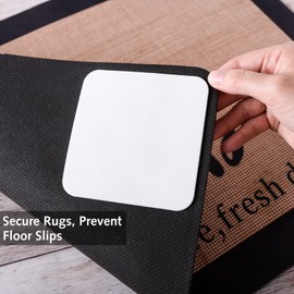 4PCS Rug Grippers for Laminate,Carpet Stickers for Rugs, Square Non Slip Rug Tape Grip Carpet Corner, Hook and Loop Rug Pads Non Curl Reusable Rug Stoppers Keep Your Area Rug Flat on Hardwood Floors