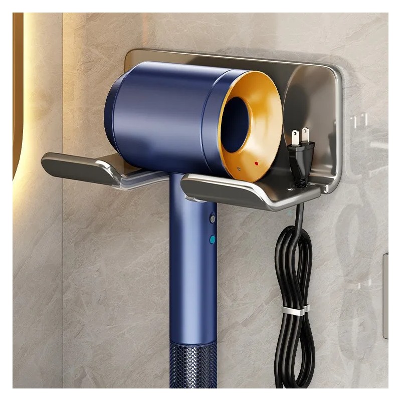 Hair Dryer Wall Holder for Bathroom – No-Drill Aluminum Storage