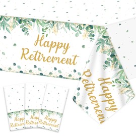 3Pcs Sage Green Retirement Party Supplies Greenery Happy Retirement Party Tablecloths Gold Green Going Away Parties Decorations Table Covers for Men Women Coworker Goodbye Parties Favors 107 x 54 Inch