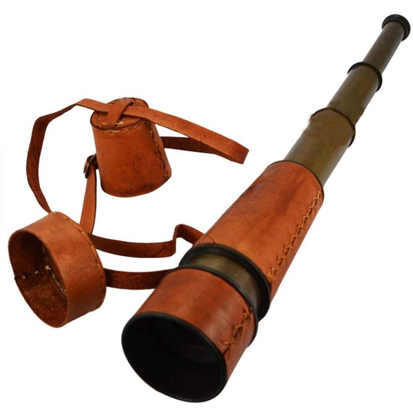 Handmade 18" Red Color Leather Encased Brass Spy Glass Telescope