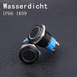 JIQI 2× 19mm Push Button Switch 12V to 24V 3A Waterproof Aluminum Alloy Momentary Switch IP66 1NO1NC Prewired Momentary Black Push Button with LED Light for Motorcycle Boat Truck RV (Blue)