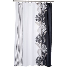Carnation Home Fashions 100-Percent Polyester Fabric Print 70 by 72-Inch Shower Curtain, Standard, Chelsea, Black/White