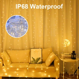 Melofo Curtain Fairy Lights 3m×3m 300LEDs Curtain Lights USB Powered 8 Modes Indoor Outdoor Lights with Remote Control Night Lights Gifts for Birthday Christmas Party Wedding Decorations(Warm White)