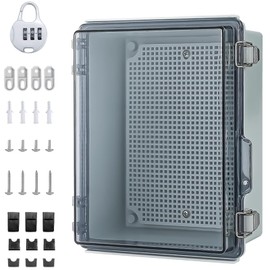 Waterproof Distribution Box IP66, Surface-Mounted Distribution Box with Combination Lock, Transparent Outdoor Control Cabinet with Wall Mounting Accessories and Lock, Cable Junction Box for Protection