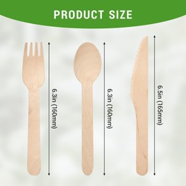 QIYUDA 400PCS 6.3" 6.5" Length Wooden Compostable Utensils Set, Eco Friendly Disposable Biodegradable Cutlery, Forks and Knives Flatware for Party