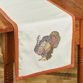 Park Designs Gobble Gobble Table Runner 13" X 36", Turkey Embroidered Table Cloth for Fall and Thanksgiving Decor, 100% Cotton White & Orange Runner for Seasonal Occasions, Machine Washable