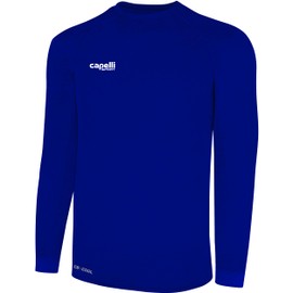 Capelli Sport Men's Standard Workout Top, Long Sleeve Crew Neck Exercise Training Jersey, Royal Blue White