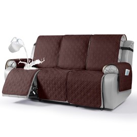 VANSOFY Waterproof Recliner Couch Covers, Sofa Covers 1-Piece Washable Reclining Sofa Cover Non-Slip Furniture Protector with Elastic Straps Pocket for Dogs, Pets(Coffee,3 Seater)