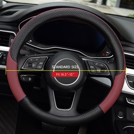 LABBYWAY Steering Wheel Cover, Universal Fit 15 Inch Microfiber Leather Car Wheel Protector, Anti-Slip, Claret