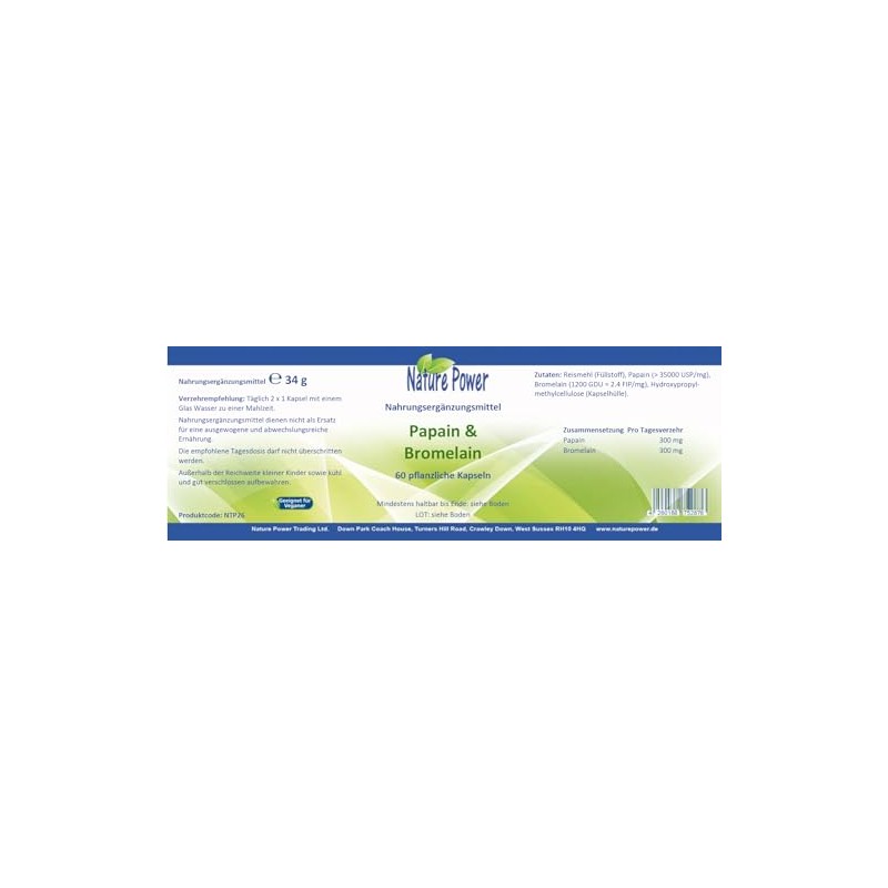 Papain and Bromelain by Nature Power, 100% Natural, 60 Vegetable