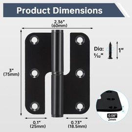 MOZCORN Door Hinges Matte Black, 6 Pack 3in Stainless Steel Door Hinge with 5/8" Radius Rounded Corner, Removable Lift Off Hinges for Indoor and Exterior Use, Right