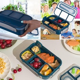 Lonchera para Niños y Adultos, 1300 ml-4 Compartimentos, Fiambrera Bento para AdultosNiños, Apta para Microondas, Lavavajillas y Frigorífico sin BPA  