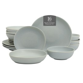 Gibson Elite Zion Mist 16 Piece Stoneware Reactive Glaze (Service for 4) Ceramic Plates and Bowls Modern Organic Dinnerware Set - Blue