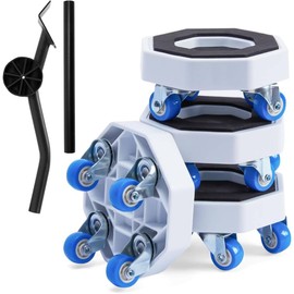 HASTHIP® Ruedas para Muebles Pesados, Juego de Herramientas para Elevar y Mover con Ruedas Giratorias 360° y Freno, Palanca y Varilla de Extensión par