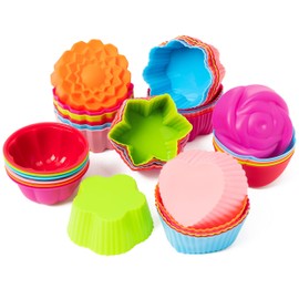 R HORSE 42 Pack Silicone Cupcake Molds Multi Flower-Shaped Baking Cups Non-Stick Donut Wrapper Mold Wrappers Holders Muffin Liners Washable for Pan Oven Microwave Dishwasher