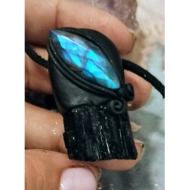 Spirit Warrior. Raw Tourmaline Necklace Labradorite Crystal Pendant. Mens Crystal Gift with Healing Crystals and Stones. Spiritual Jewelry (Style B)