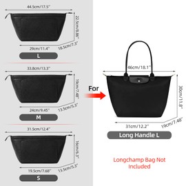 UMLIPOT Pocket Insert Organiser M, Thicker Felt Perfect Size, Suitable for Longchamp Carry Bag with Long Handle for Longchamp M, with Zip and Multifunctional Pockets (M/Black)
