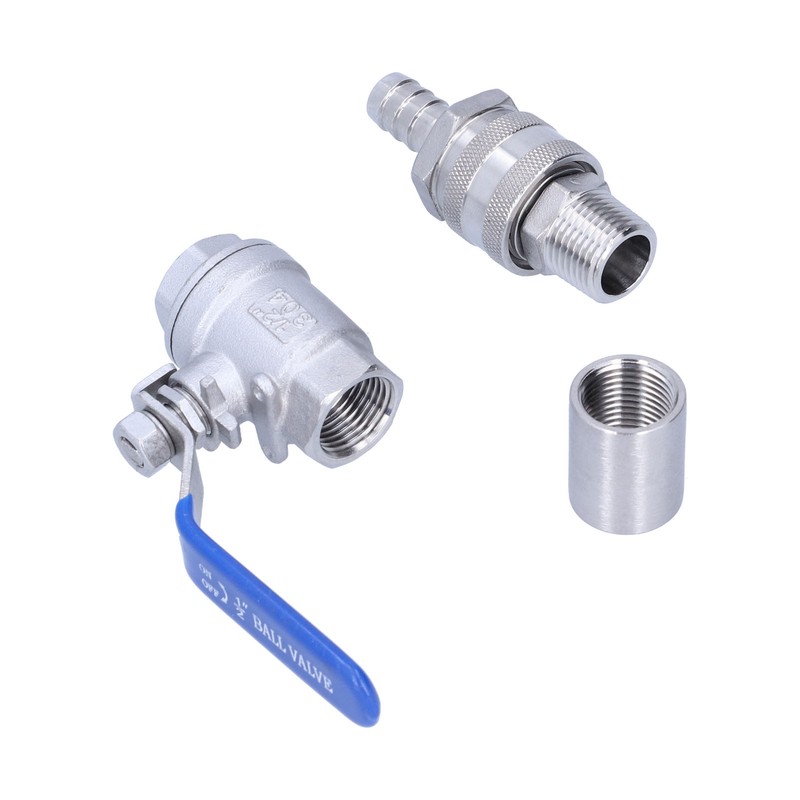 Weldless Kettle Valve Kit 1/2in BSP Ball Valve Quick Connector