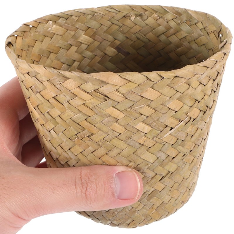 Ciieeo Mini Woven Trash Can Natural Straw Basket for Home