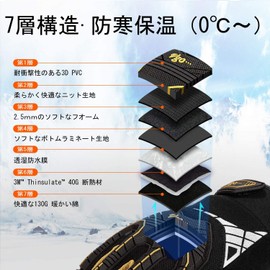 [Vgo...] Men's Mechanic Gloves, Synthetic Leather, 3D Dimensional, Touch Panel Compatible, Abrasion Resistant, Earthquakeproof, Shock Absorption, Motorcycle Gloves, Airsoft Gloves, Work Leather Gloves, Anti-Vibration Gloves (S, Winter), Black, Cold Water Resistant)