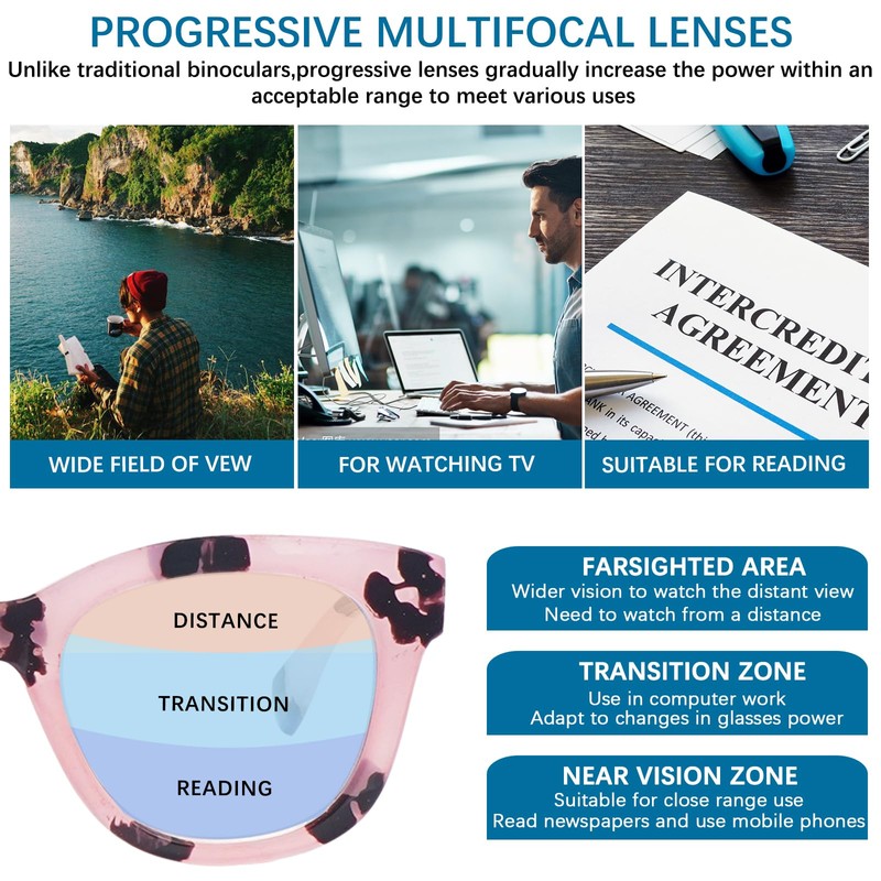 VIDEBLA 4 Pack Progressive Multifocus Reading Glasses for Women Oprah