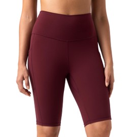 Colorfulkoala Sport Shorts Damen 8'' mit Taschen High Waist Kurze Leggings Laufhose Radlerhose Sporthose, Wein Rot, L