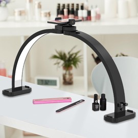 Dollate Half Moon Light, Upgraded Desk Lamp for Nail Painting, LED Light Used for Tattooing, Eyelash Extension, 28IN Folding Lamp, 3 Color Temperature, Black
