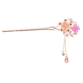 Baluue Elegant Cat Eye Gemstone Hair Bun Holder Floral Hair Pin with Tassel Pendant Versatile Women Hair Accessory for Stylish and Special Occasions
