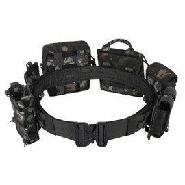 PIKEON Tactical Belt Battle Law Enforcement Molle Airsoft Duty Belt Quick-Release with Pouches 8 in 1 (BlackCP)