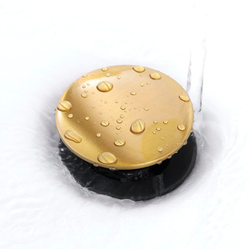 Bathroom Sink Drain without Overflow Brushed Gold, ABS Pop up