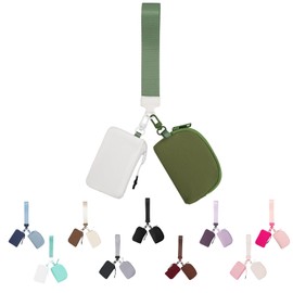 Mini Zip Around Keychain Wristlet Wallet for Women-2 Detachable Dual Pouch Women Coin Pocket Upgrated(White+Grass Green)