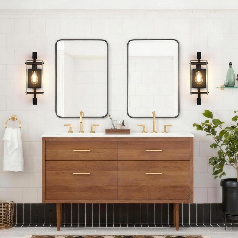 ZUIMEITIANS Modern Black Glass Wall Sconce with Super Clear Tempered